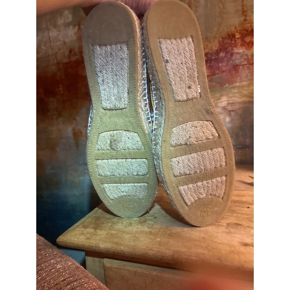 Artisanal Striped Canvas Espadrilles Hand-Stitched Jute Flats EU 40 Multicolor